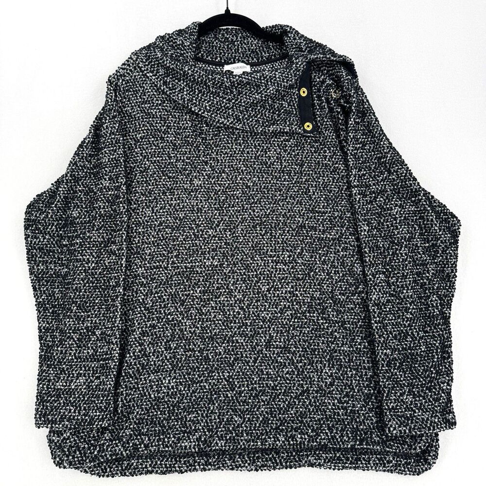 Calvin Klein Women XL Textured Boucle Hooded Sweater Black White Pullover Cozy